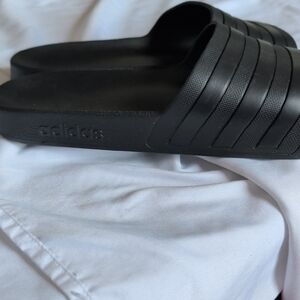 adidas Black Slide Sandals with Signature Stripes